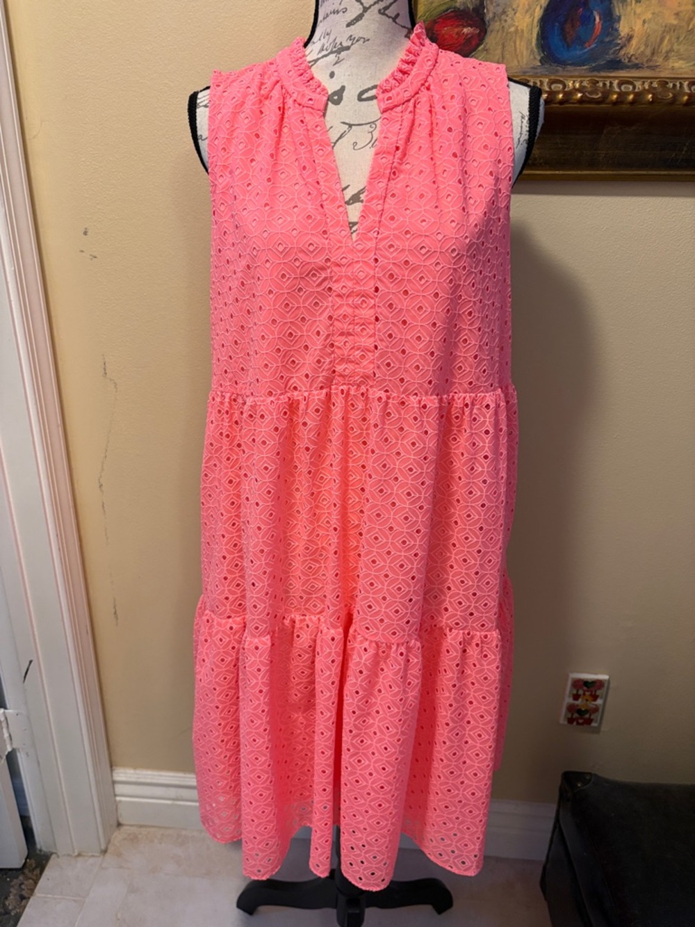 🌴Lilly Pulitzer Novella Eyelet high v neck  Sleeveless swingy Maxi Dress pockets